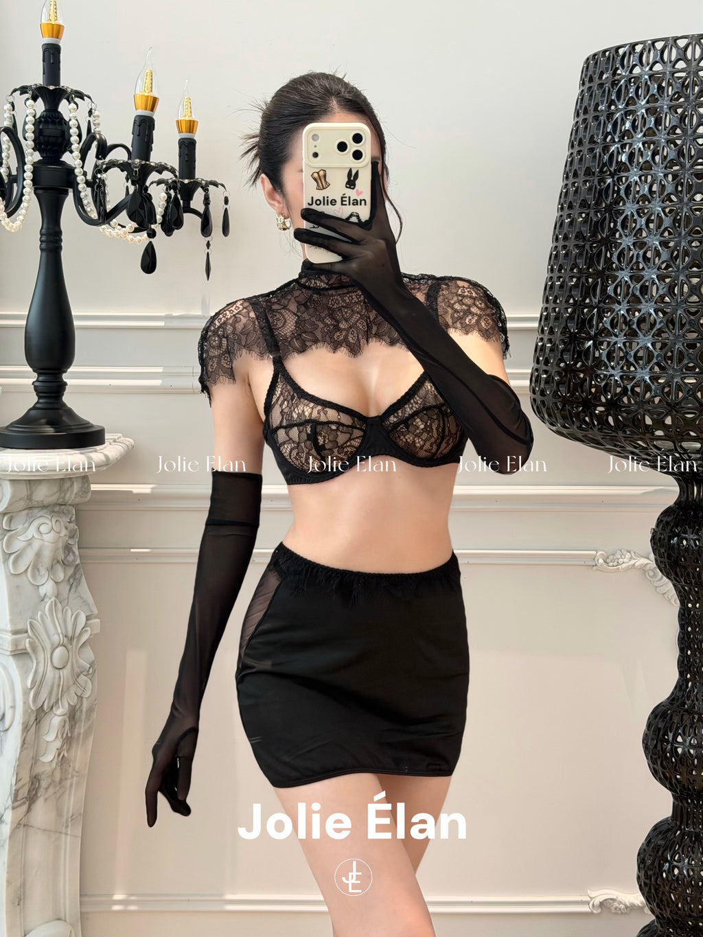 JolieElan Monica Vintage Sexy Royal Sister Lace Perspective Skirt Dating Premium Lingerie Set