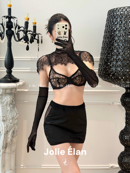 JolieElan Monica Vintage Sexy Royal Sister Lace Perspective Skirt Dating Premium Lingerie Set