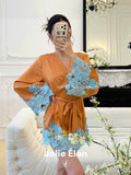 JolieElan · South France Holiday · French Lazy Lace Contrast Color Deep V Skinny Lace-Up Premium Gown Pajamas