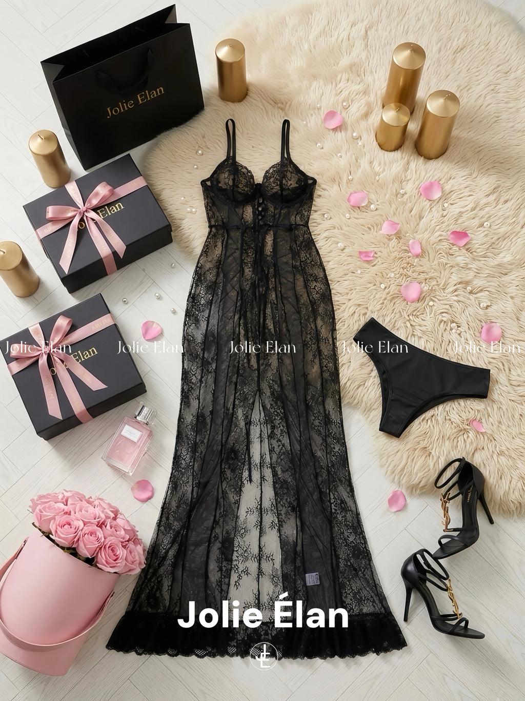 JolieElan · secretly fascinated · sexy royal sister light luxury lace perspective strap fishtail nightdress underwear cover