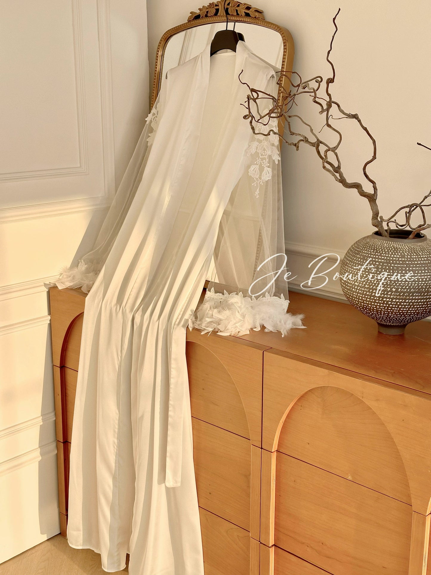 JolieElan · Moonlight Muse · French Celebrity Lace Embroidered Feather Long Gown Loungewear