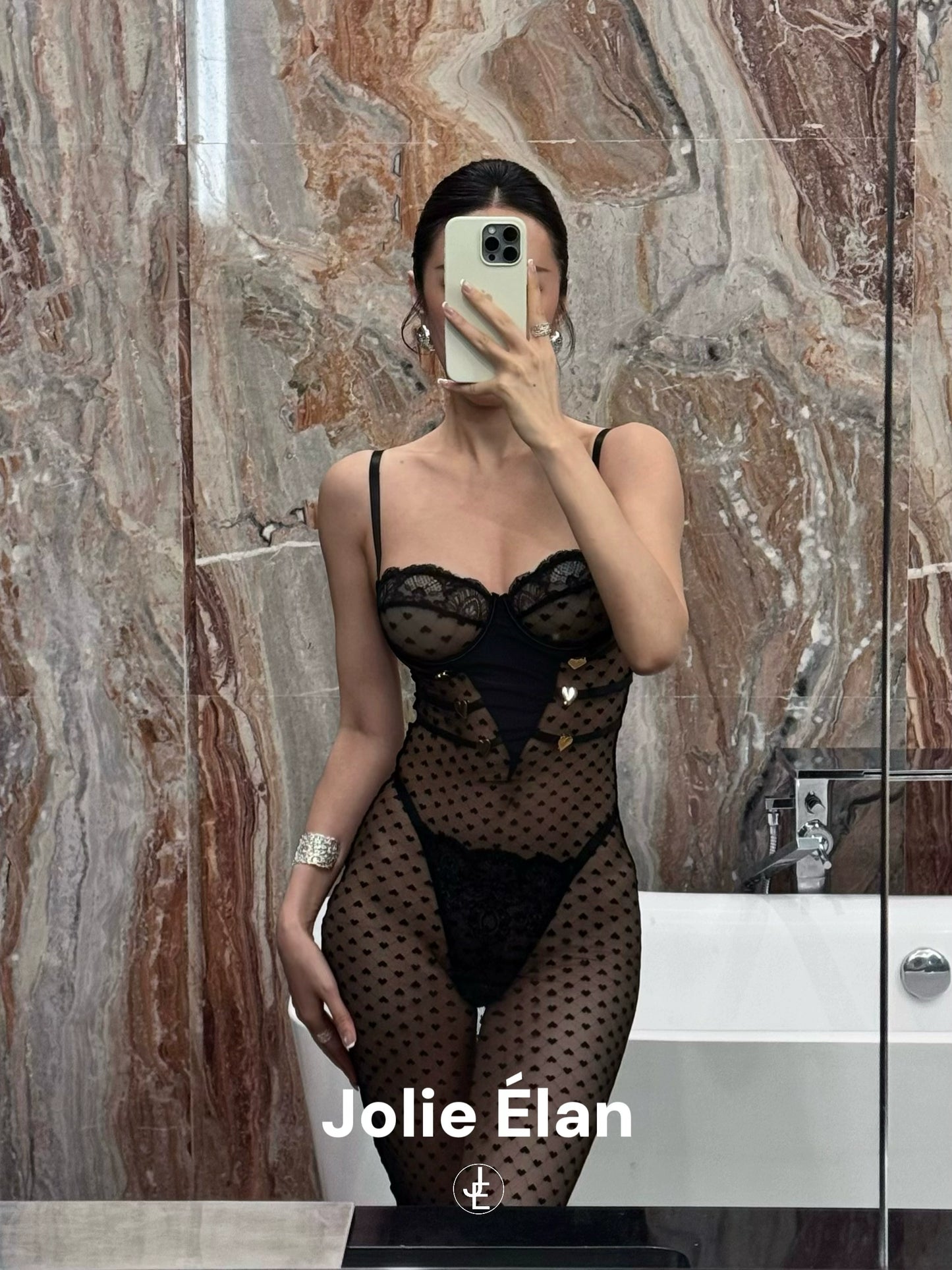 JolieElan Victoria black sexy suspender perspective lace nightdress qq underwear set