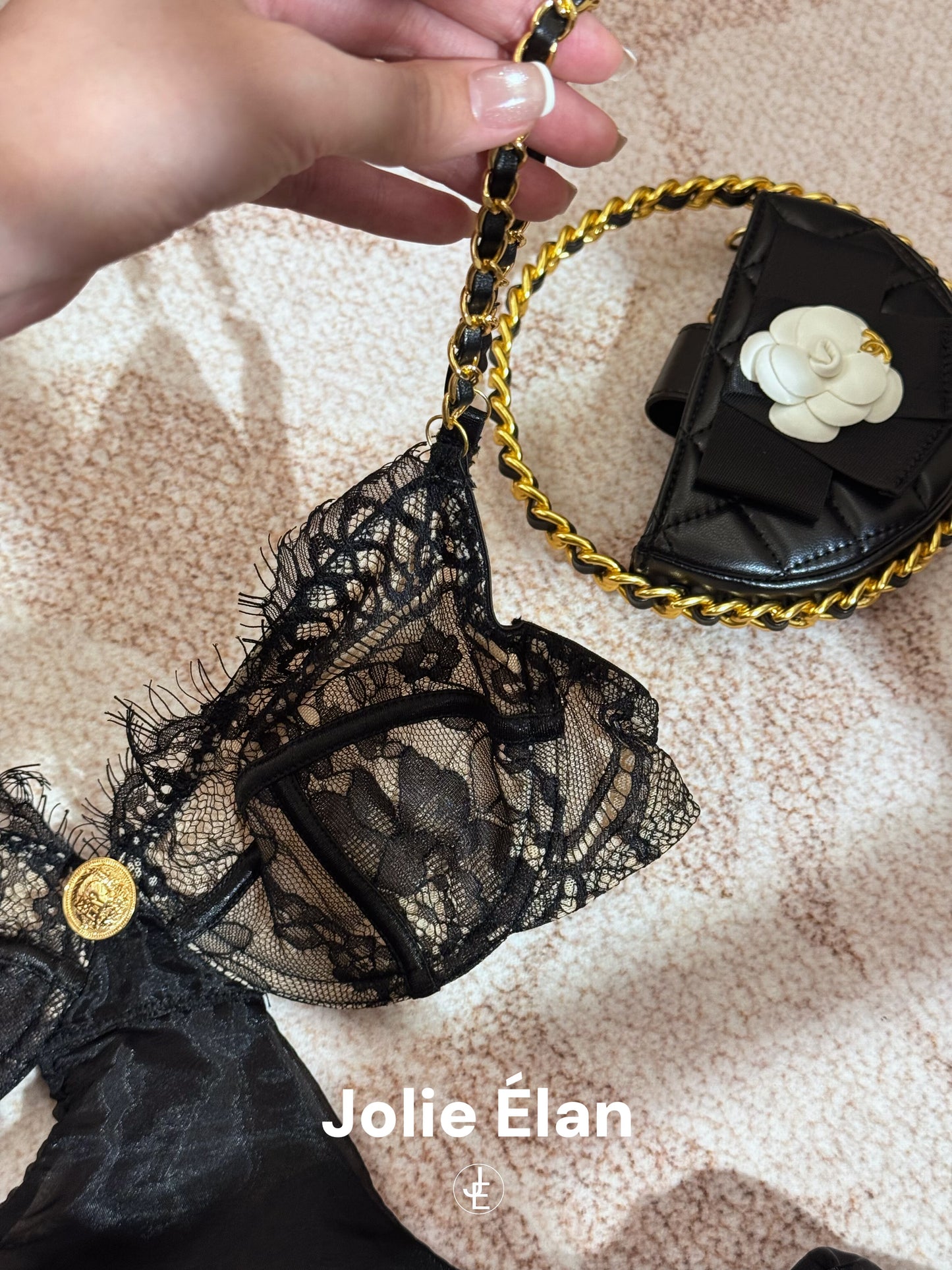 JolieElan coco miss sexy lace chain waist French vacation underwear set