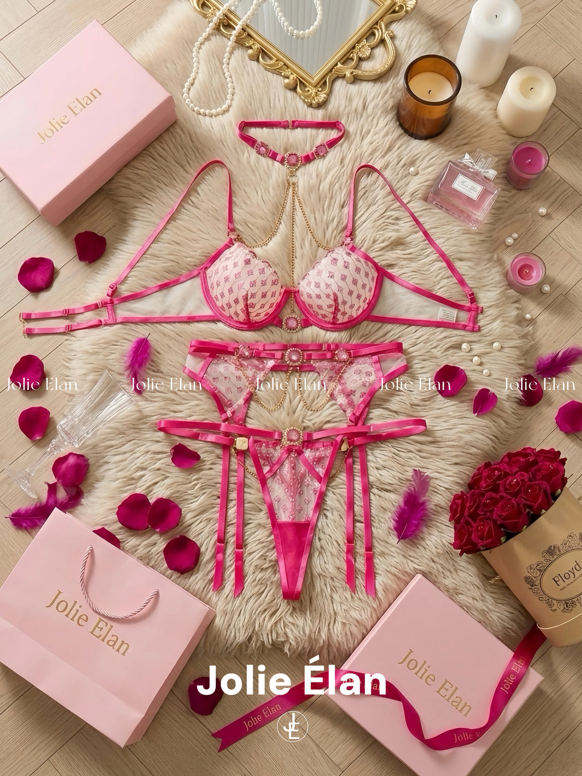 JolieElan · Haipai Sweetheart · French Sexy Lace Heavy Industry Gem Chain Premium Perspective Underwear Cover