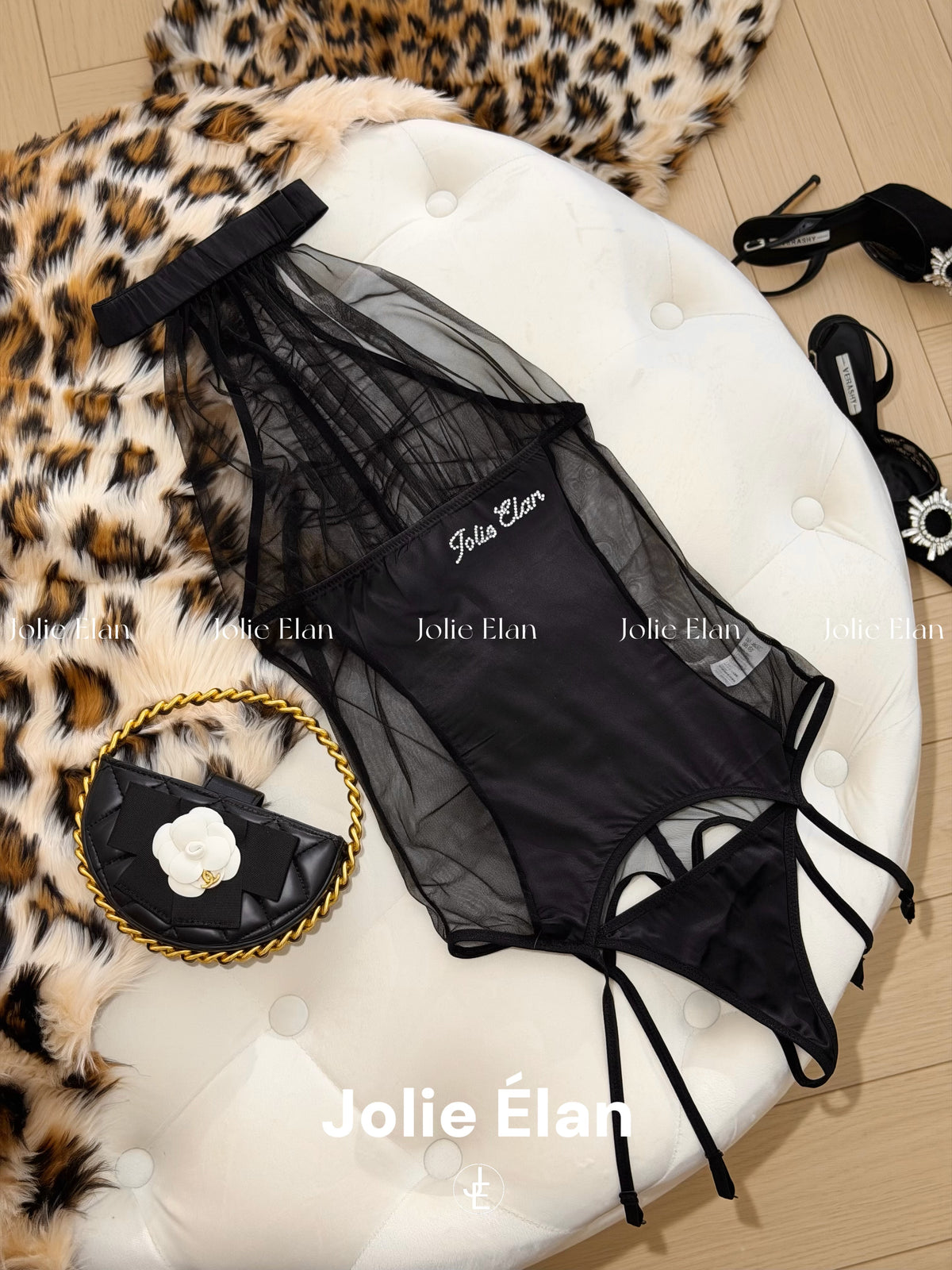 JolieElan · Gone with the Wind · French Sexy Royal Sister Flash Diamond Mesh Perspective One-piece Underwear Set