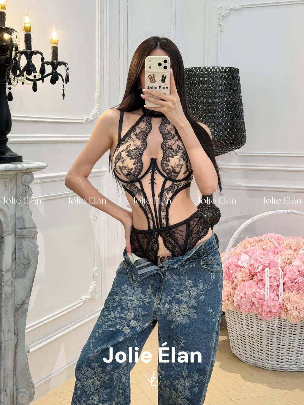 JolieElan · Vivian · French sexy royal sister lace perspective hanging neck pure desire one-piece underwear women