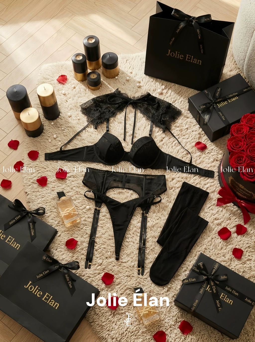JolieElan · Sex and the City · French Royal Sister Sexy Lace Strap Dating Premium Lingerie Set