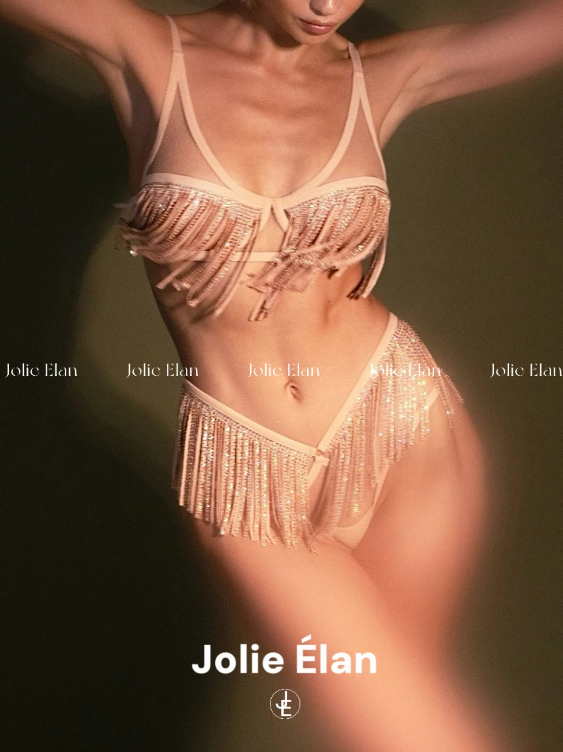 JolieElan · Starfall Quicksand · French Royal Sister Sexy Sequins Tassel Mesh Perspective Underwear Set