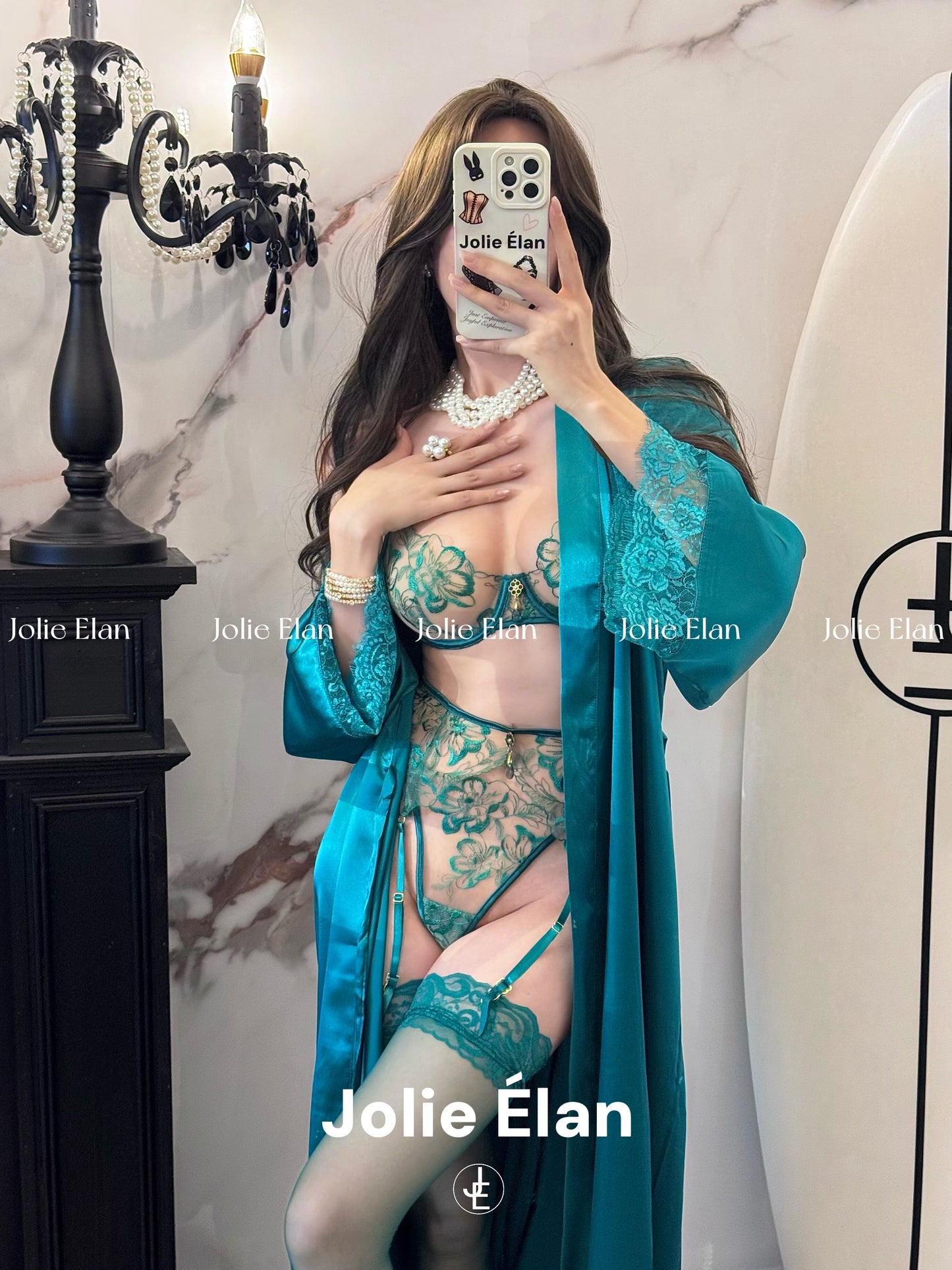 JolieElan · Wizard of Oz · French lace mesh embroidery sexy perspective gathering underwear set