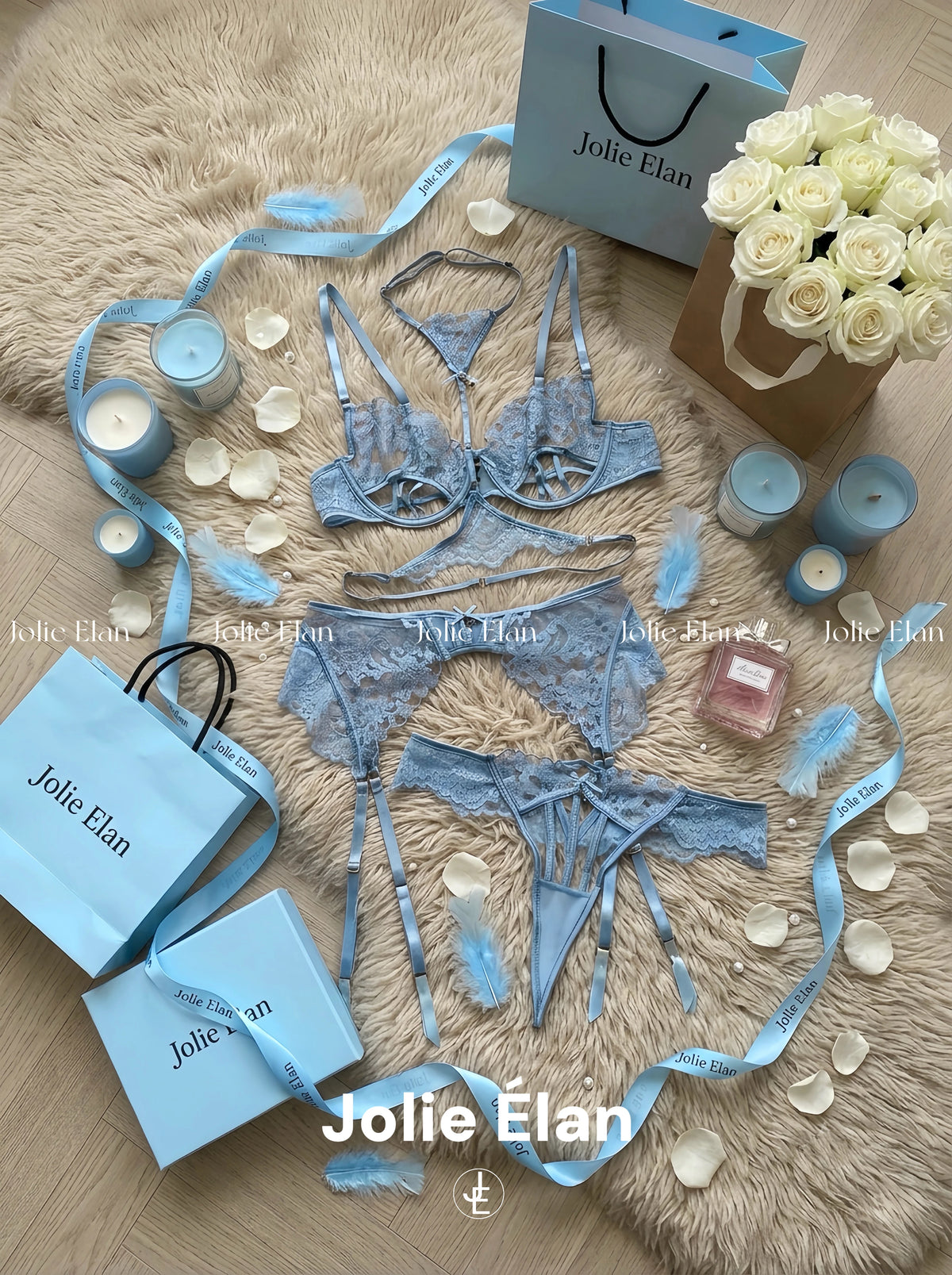 JolieElan · Roman Holiday · French Sexy Lace Heavy Industry Hollow Perspective Premium Underwear Set