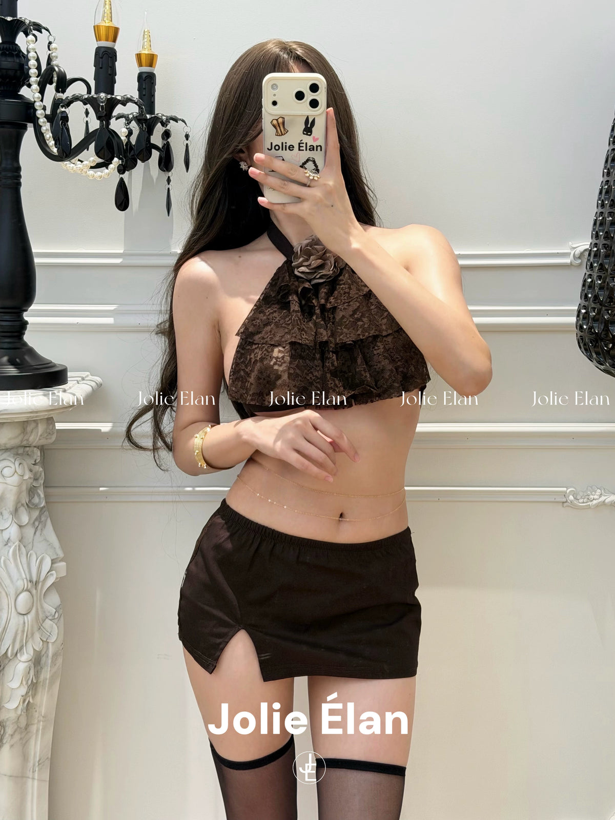JolieElan Mousse Baby Sexy Lace Hollow Royal Sister Dating Sentiment Strap Underwear Set