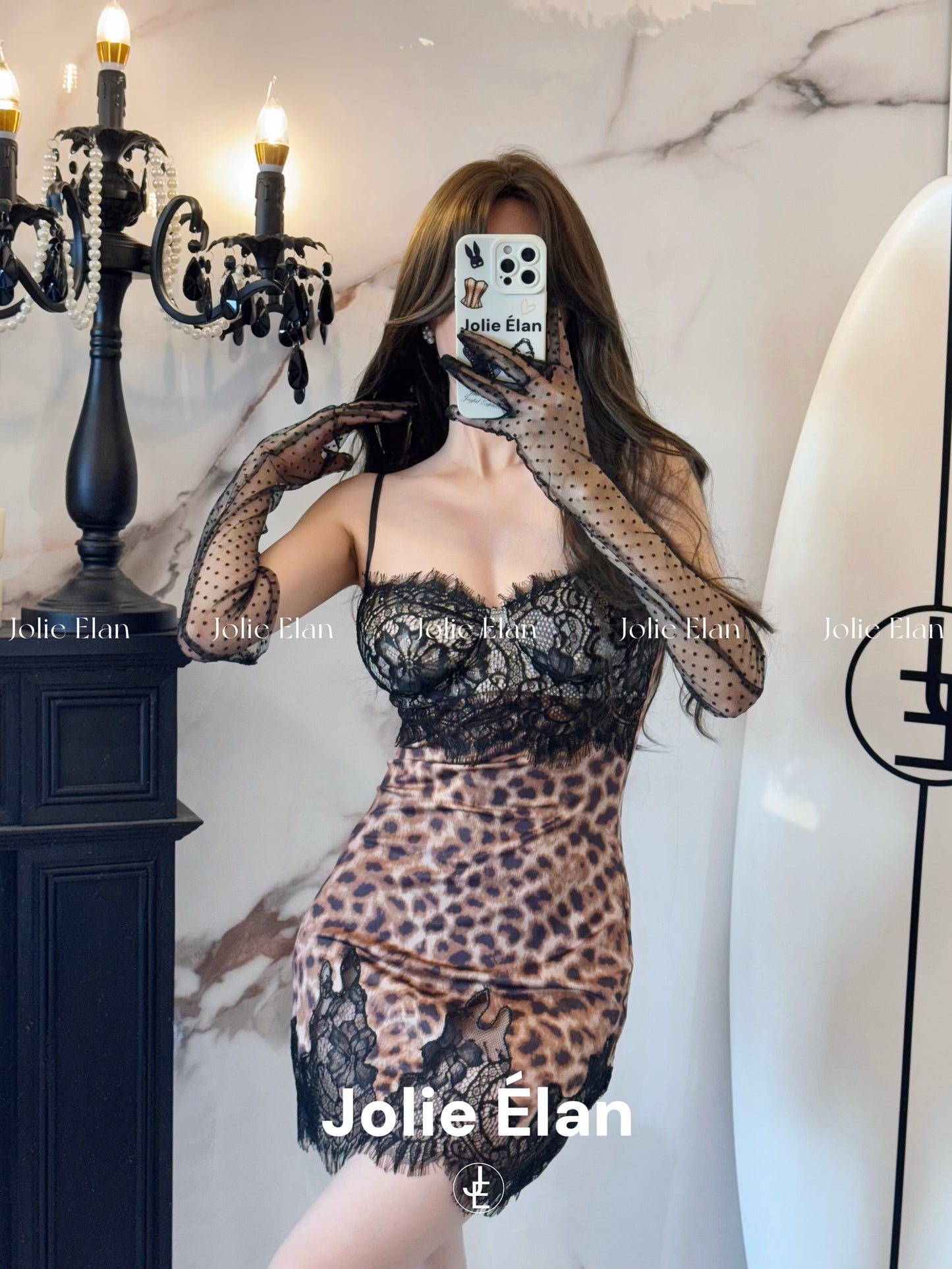 JolieElan · Miss Leopard Leopard · French Lace Leopard print stitching sexy suspender nightdress underwear set
