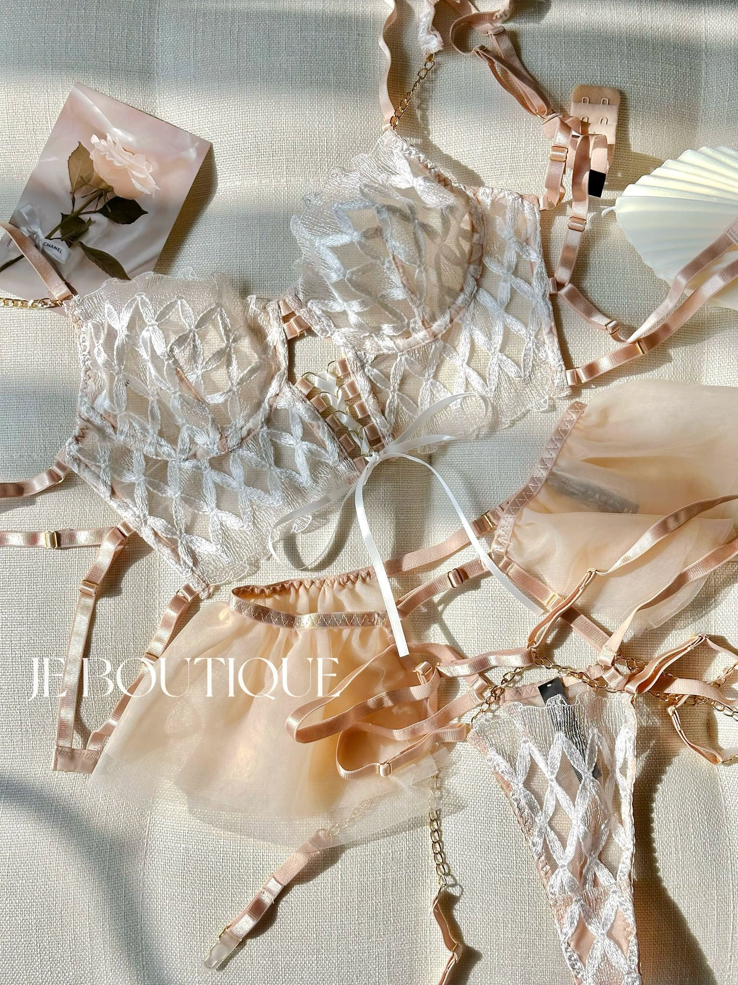 JolieElan · Ballet Girl · Premium French Strap Embroidered Bra Sexy Mesh Underwear Set