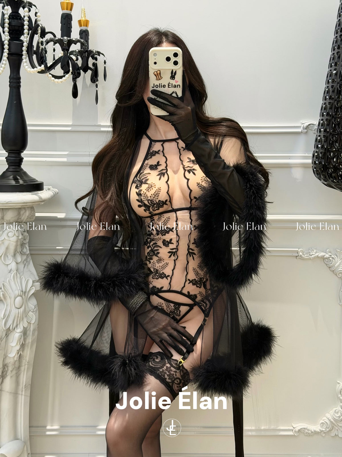 JolieElan · Rose Covenant · French Sexy Royal Sister Lace Embroidery Perspective Skinny Underwear Set