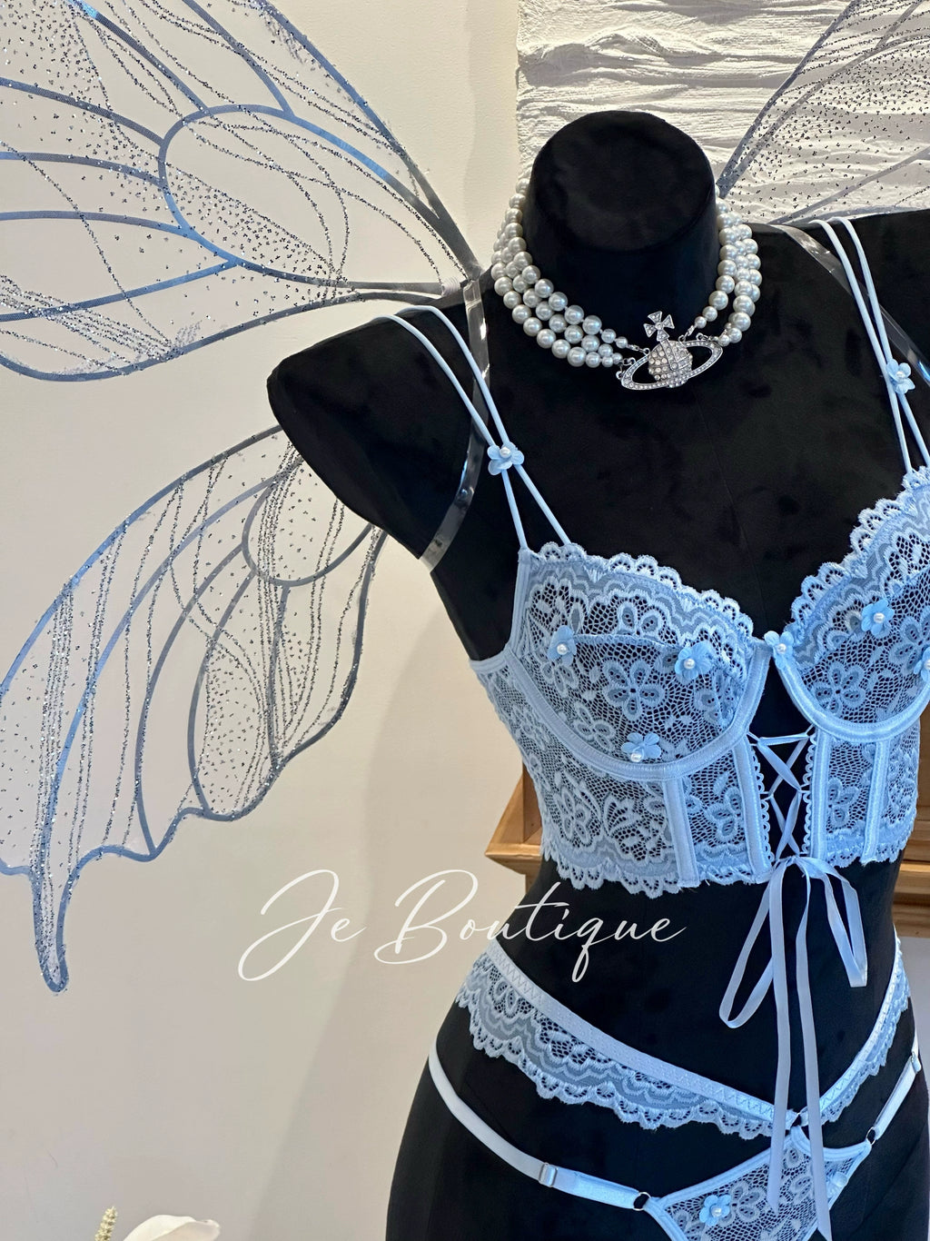 JolieElan · Human Elf · French Lace Flower Fishbone Sexy Strap Pure Desire Underwear Set