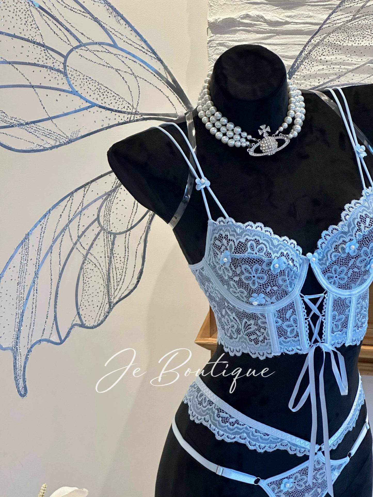 JolieElan · Human Elf · French Lace Flower Fishbone Sexy Strap Pure Desire Underwear Set