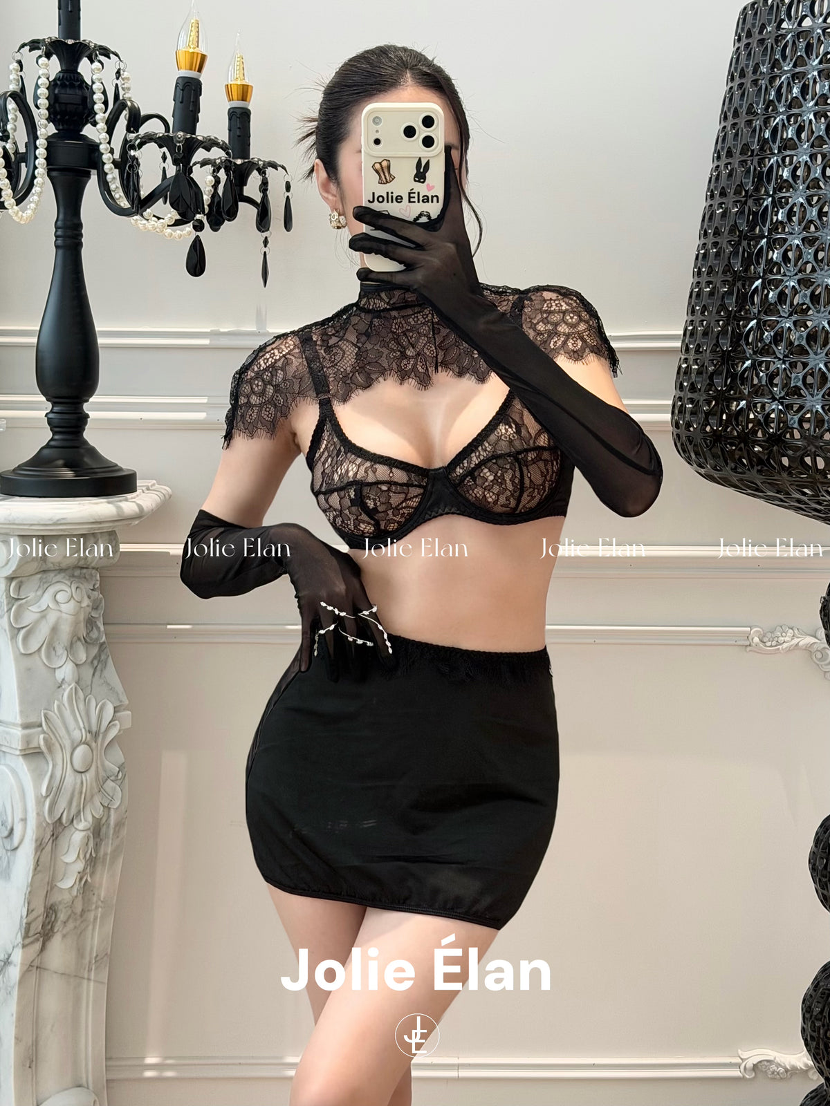 JolieElan Monica Vintage Sexy Royal Sister Lace Perspective Skirt Dating Premium Lingerie Set