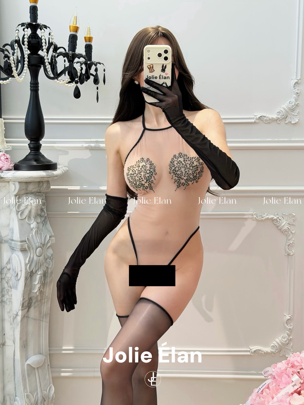 JolieElan · Unban game · Sexy mesh embroidery perspective ultra-thin premium qq one-piece underwear set