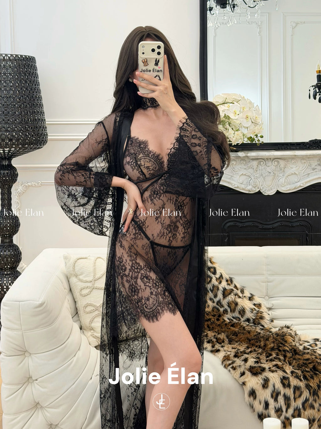 JolieElan · Summer Night Dreams · Pure Lace Straps Hollow Slits Suspender Dress Through Yarn Temptation
