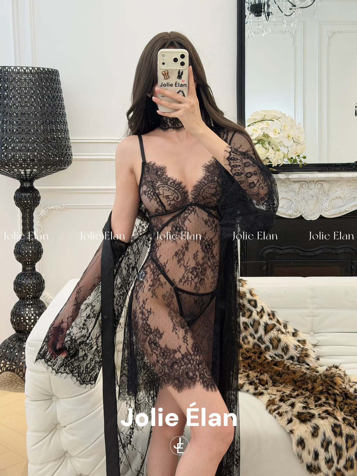 JolieElan · Summer Night Dreams · Pure Lace Straps Hollow Slits Suspender Dress Through Yarn Temptation
