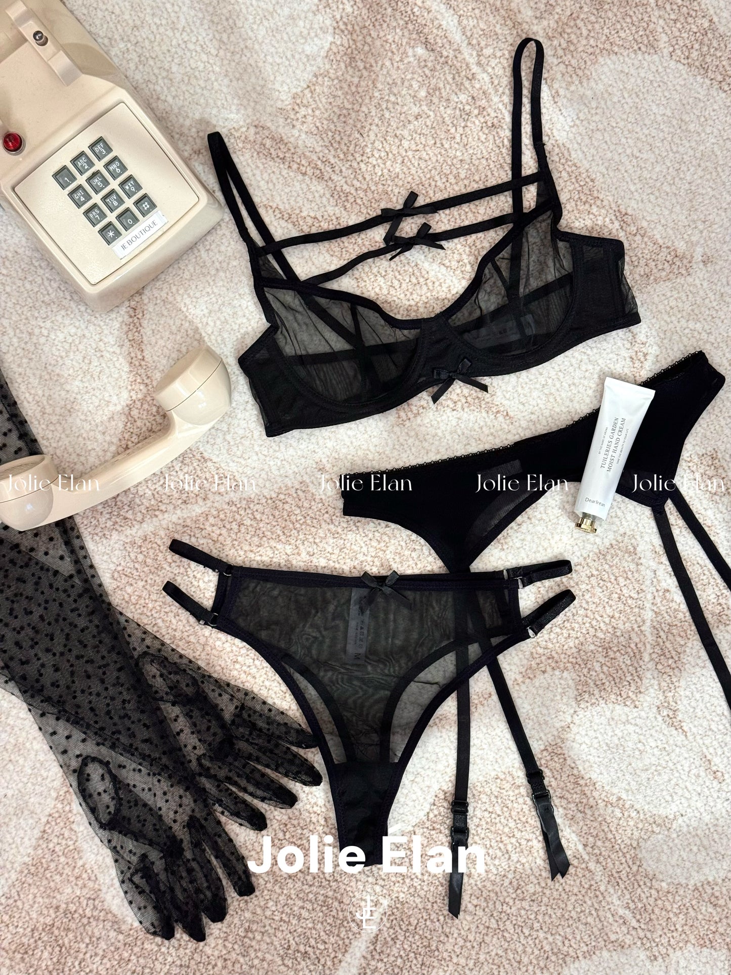 JolieElan · Heart Ruth · French Bow Mesh Perspective Sexy Gathering Premium Underwear Set