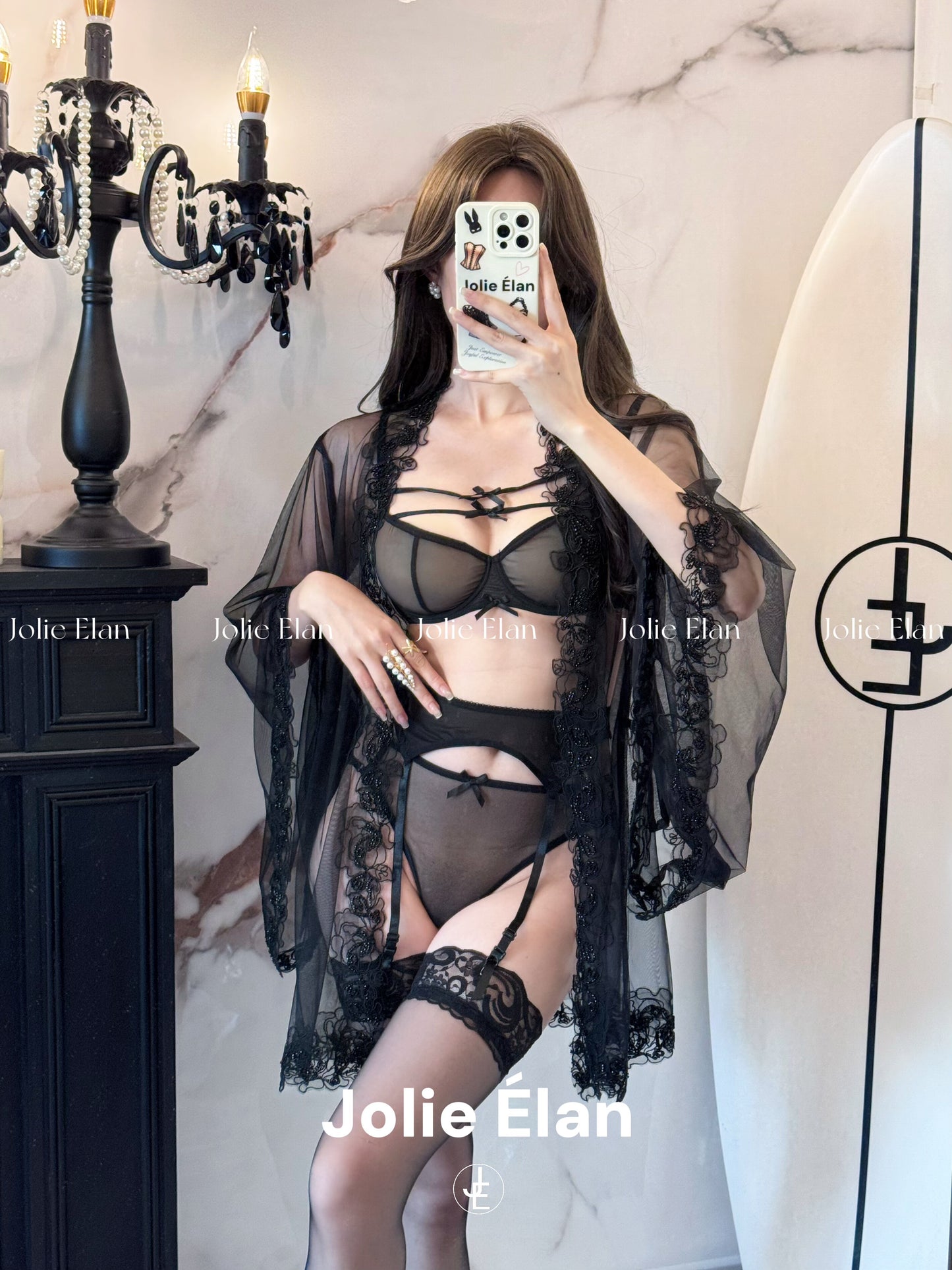 JolieElan · Heart Ruth · French Bow Mesh Perspective Sexy Gathering Premium Underwear Set