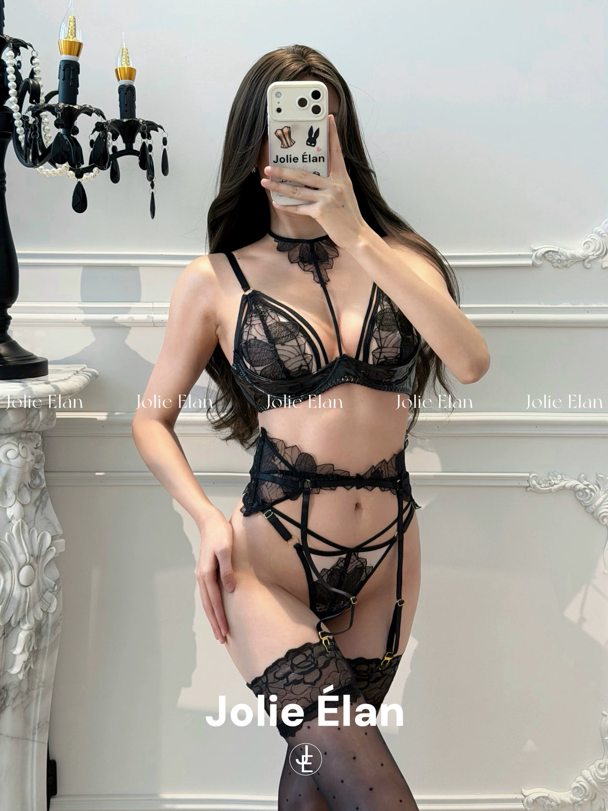 JolieElan · Personal Premeditation · AP French Royal Sister Sexy Lace Embroidered Leather Perspective Underwear Set