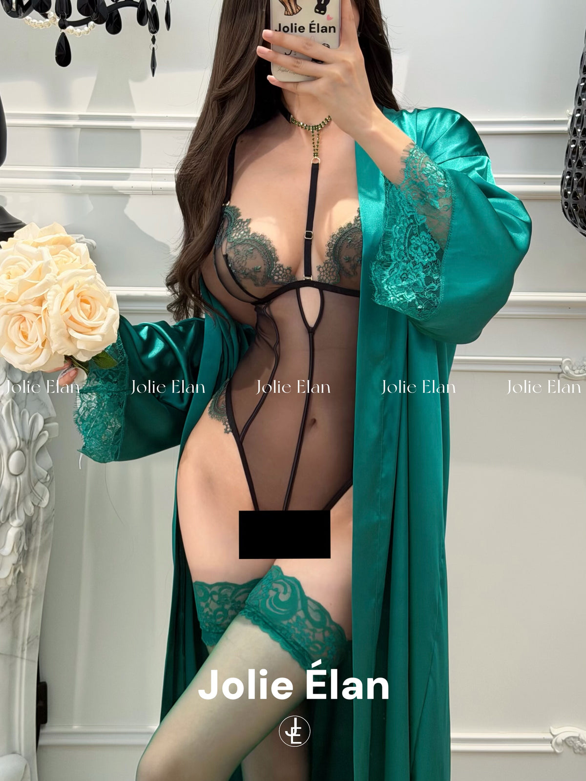JolieElan Roman Trap Sexy Royal Sister Lace Perspective Rhinestone Premium One-piece Lingerie Set