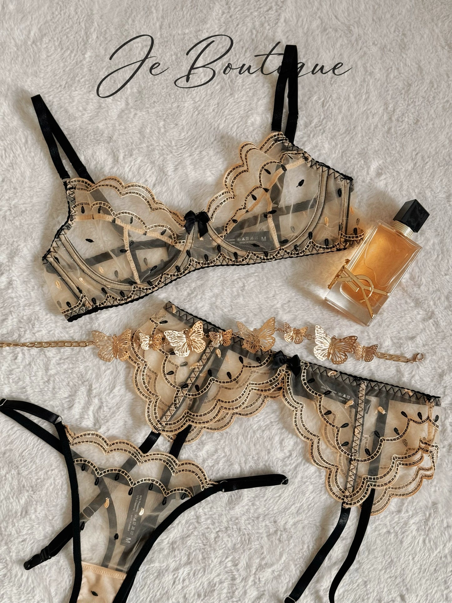 JolieElan Duchess French lace ins embroidered ultra-thin sexy see-through underwear set