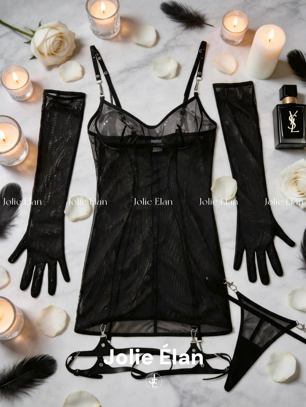 JolieElan · Fifty Shades of Grey · Sexy Royal Sister PU Leather Mesh Perspective Shaping One-piece Underwear Set
