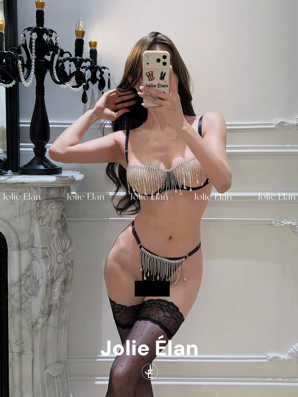JolieElan · Peerless Beauty · Sexy Tassel Rhinestone Chain Hollow Gathering Explosive QQ Underwear Set