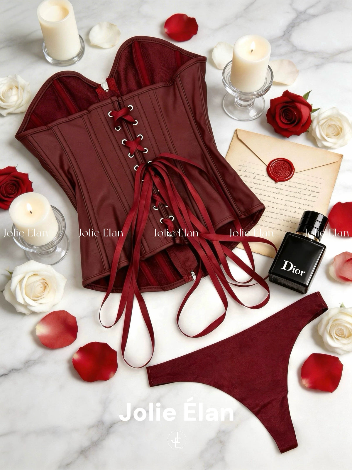 JolieElan Kochi Shrew OL Royal Sister Sexy Burgundy pu Vintage Zipper Corset Underwear Set