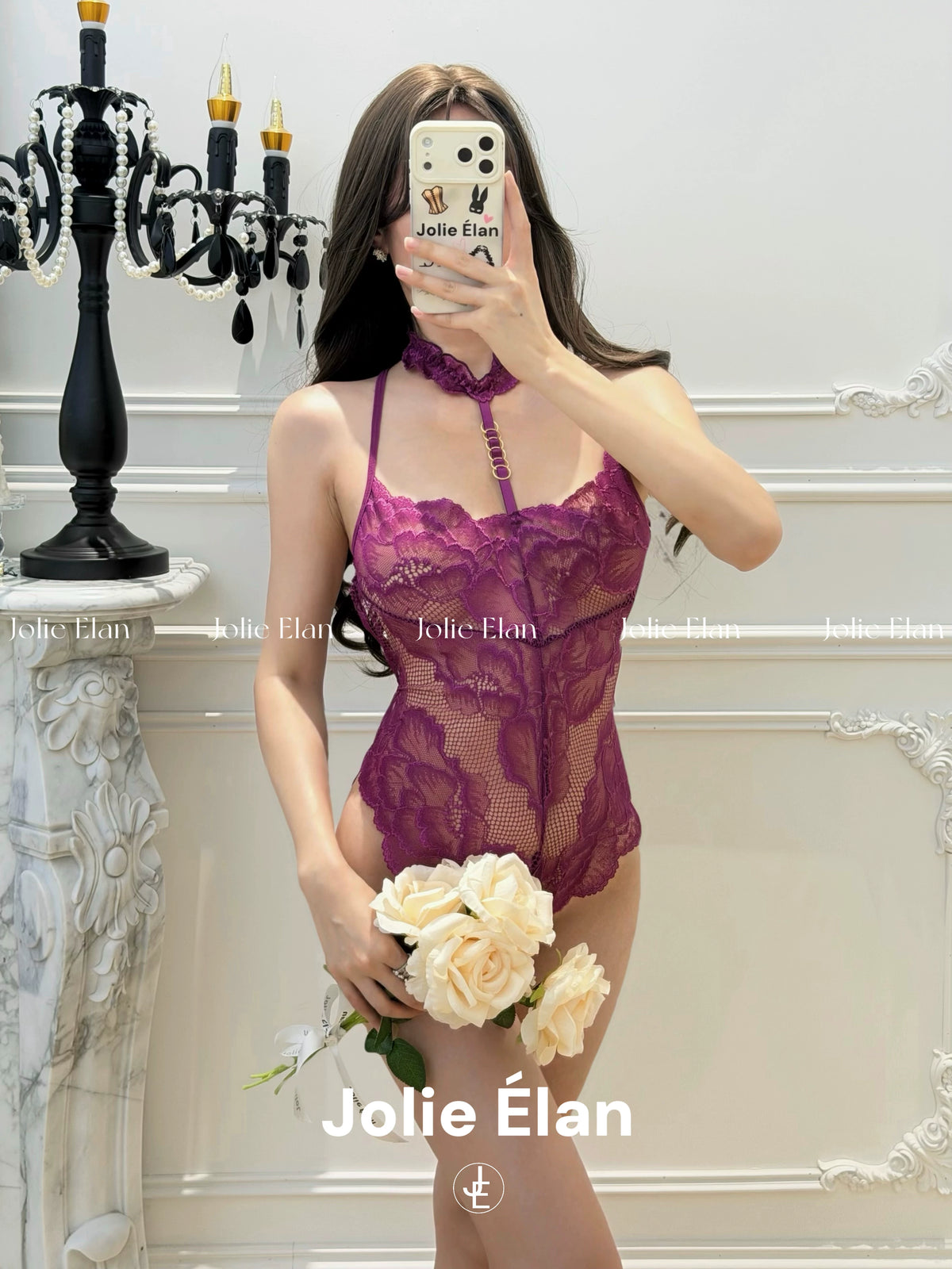 JolieElan · Slightly drunk signal · Sexy royal sister lace perspective neck halter free one-piece underwear women
