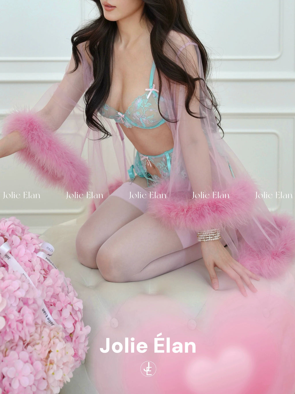 JolieElan Tiffany Breakfast Mint Green French Sexy Mesh Perspective Premium Underwear Set