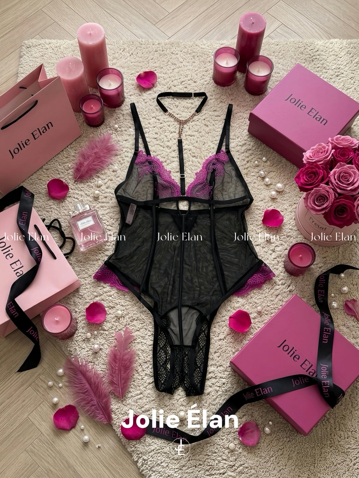 JolieElan Roman Trap Sexy Royal Sister Lace Perspective Rhinestone Premium One-piece Lingerie Set
