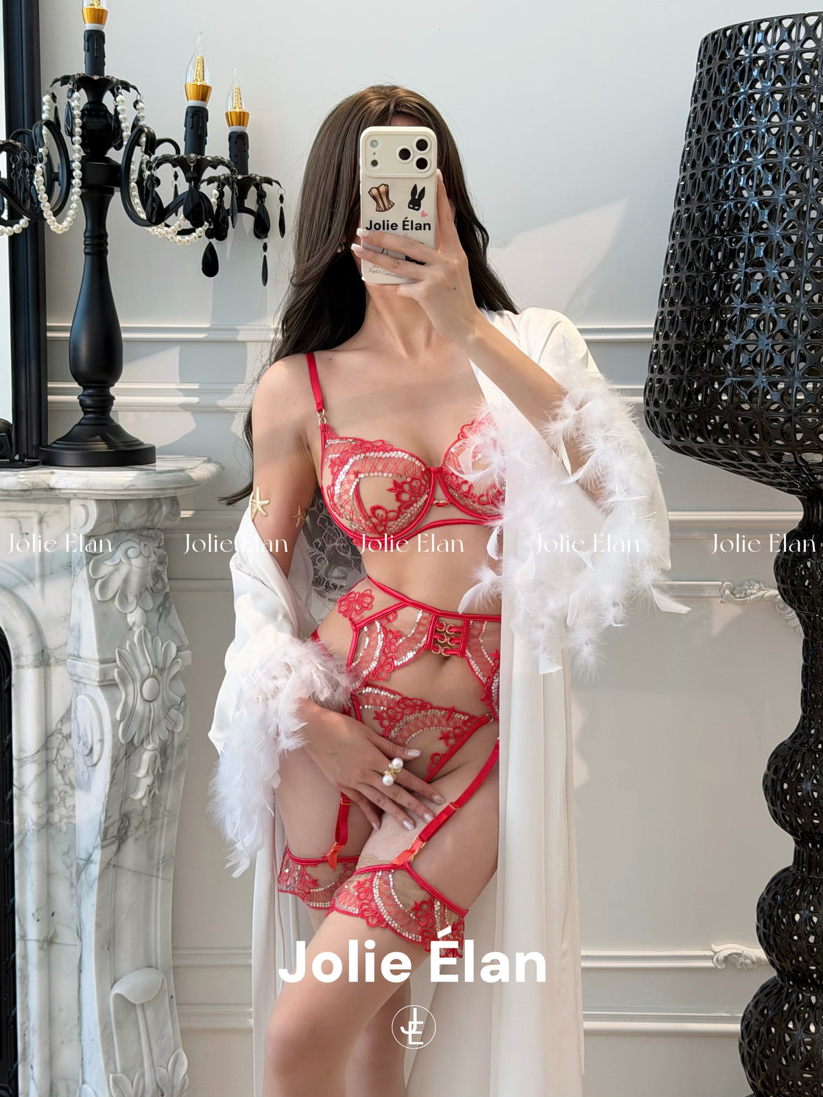 JolieElan · Sweetness · HB Sexy Embroidery Sequins Perspective Light Luxury Premium Split Underwear Set