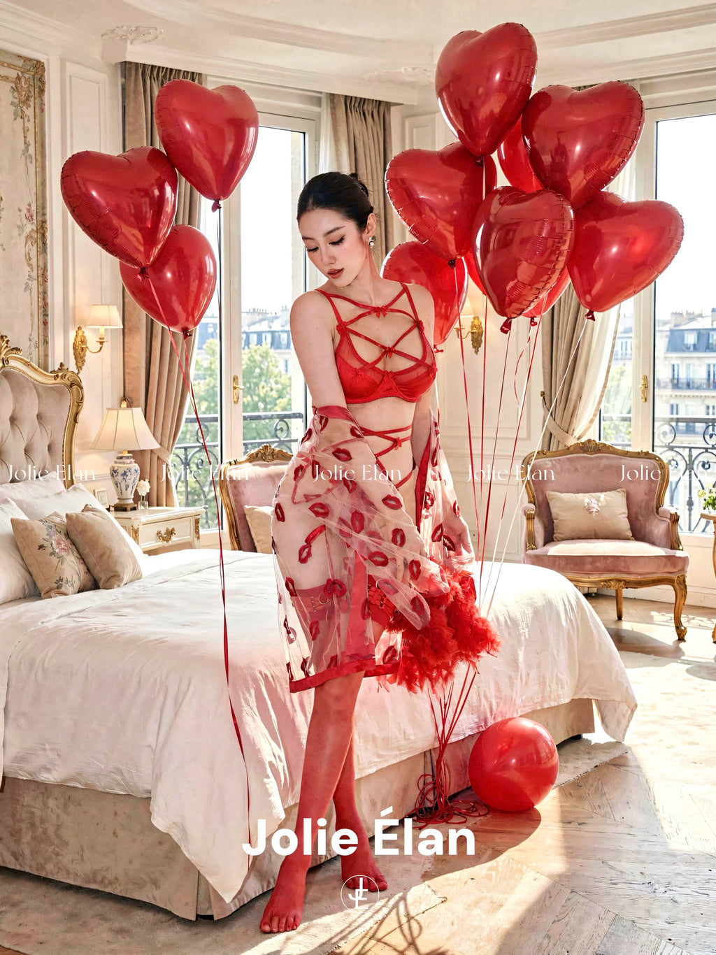 JolieElan · Heart Stunner · French Sexy Cross Bow Heavy Industry Dating Premium Lingerie Set