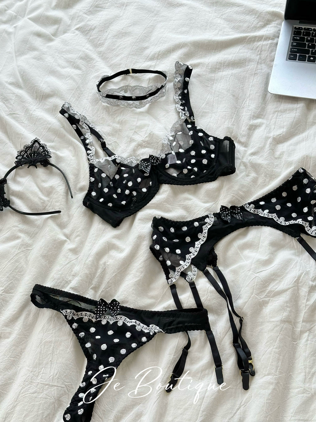 JolieElan Miss Polka Dot French Lace ins Lolita Sexy Lori Pure Lust Lingerie Set