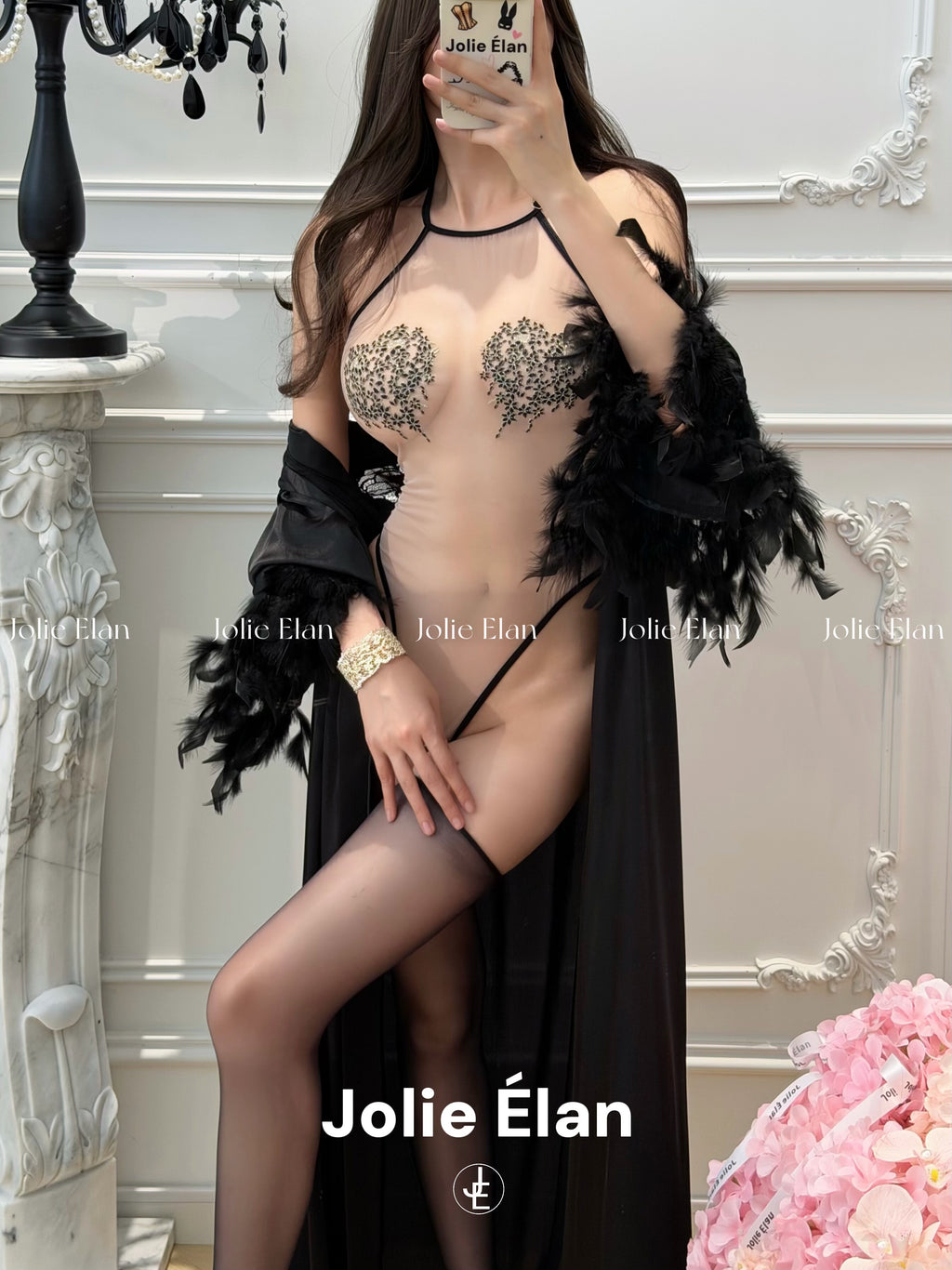 JolieElan · Unban game · Sexy mesh embroidery perspective ultra-thin premium qq one-piece underwear set