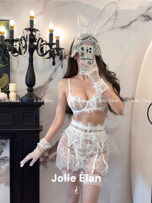 JolieElan · Good Night Party · Halloween Heavy Industry Lace Perspective Slim French Sexy Lingerie Set