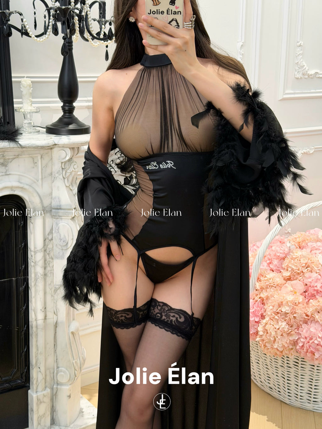 JolieElan · Gone with the Wind · French Sexy Royal Sister Flash Diamond Mesh Perspective One-piece Underwear Set