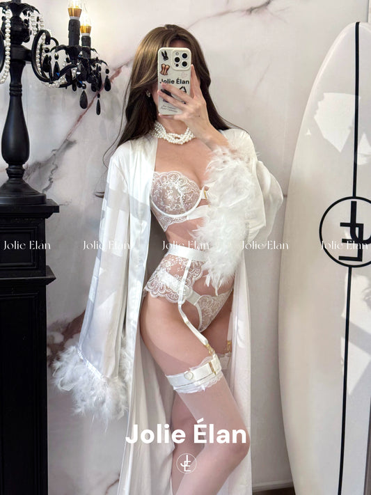 JolieElan Gatsby French Lace Hollow Perspective Gathering Premium Sexy Lingerie Set
