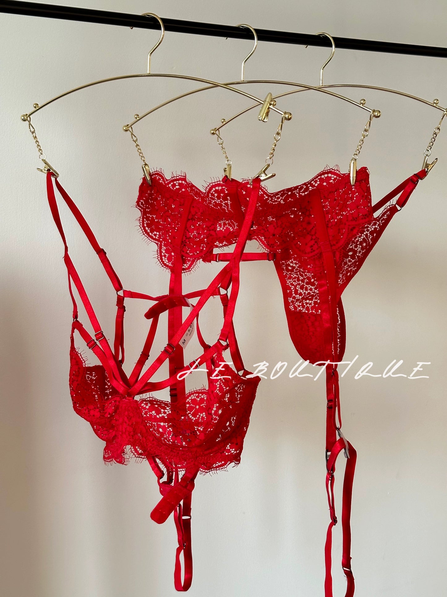 JolieElan · Deadly Woman · Natal Year Red Strap Gathering Lace Sexy Lingerie Set