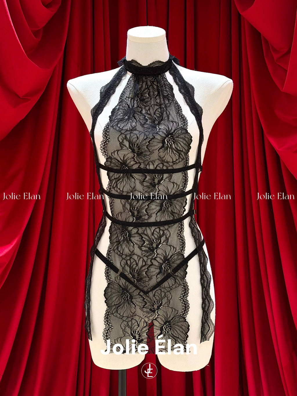JolieElan · Sister Haoyu · Sexy lace perspective split fork hollow French dating one-piece underwear cover