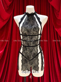 JolieElan · Sister Haoyu · Sexy lace perspective split fork hollow French dating one-piece underwear cover
