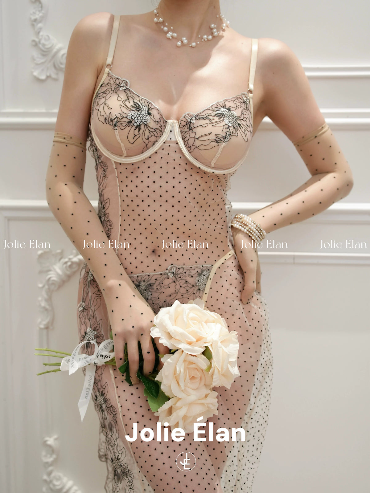 JolieElan · Dreaming of Dreams · Sexy Royal Sister Polka Dot Embroidery Perspective Slits Premium Underwear Set