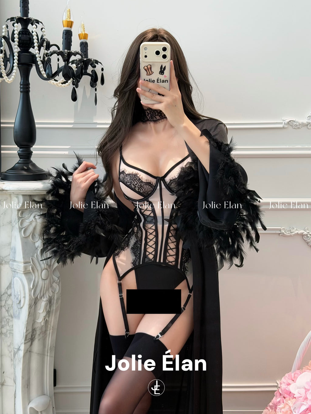 JolieElan · Gossip Girl · French Sexy Lace Mesh Perspective One-piece Premium Underwear Set
