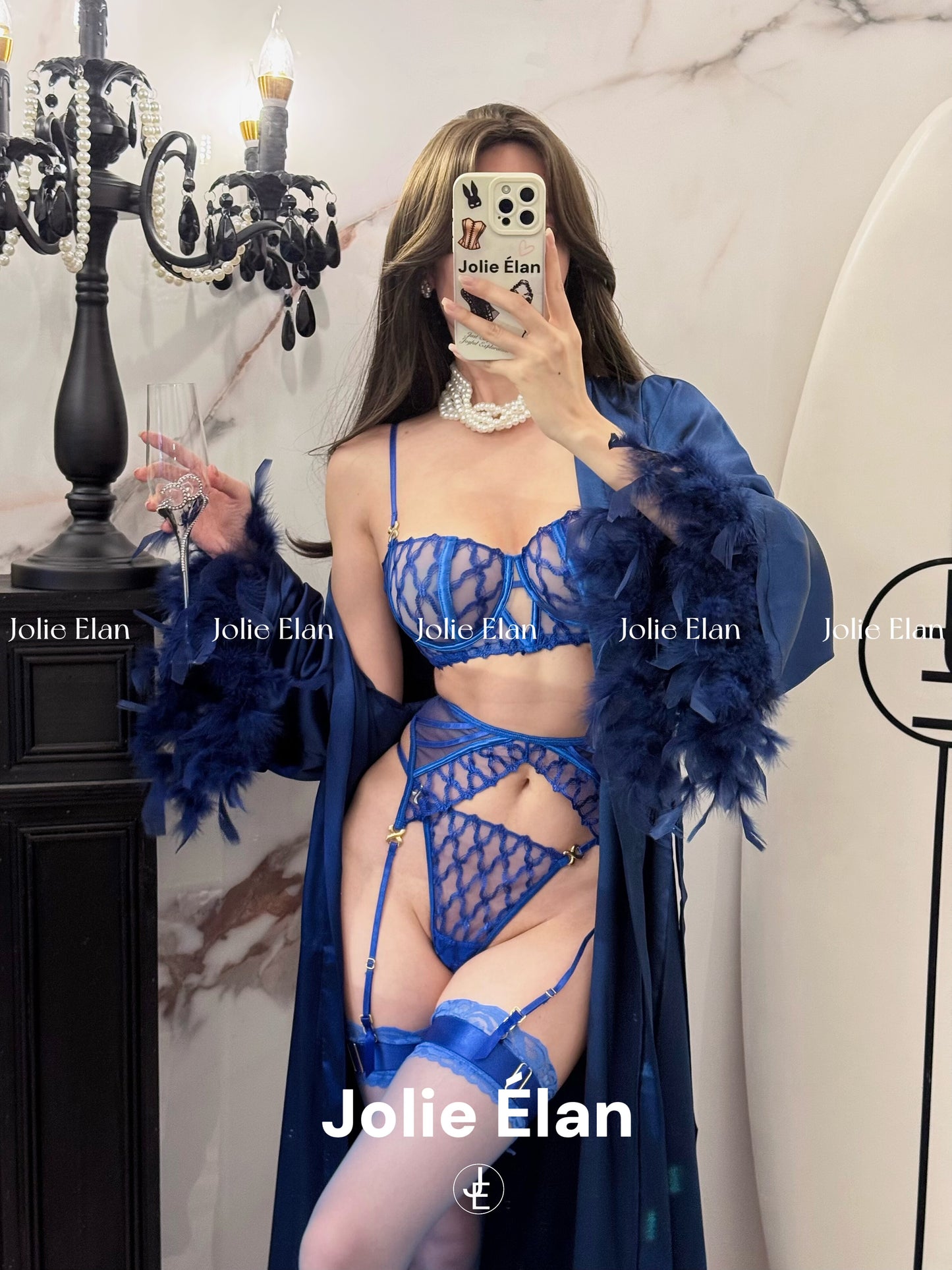 JolieElan · Deep Sea Enchantress · Sexy Mesh Splicing Lace Perspective Premium French Underwear Set