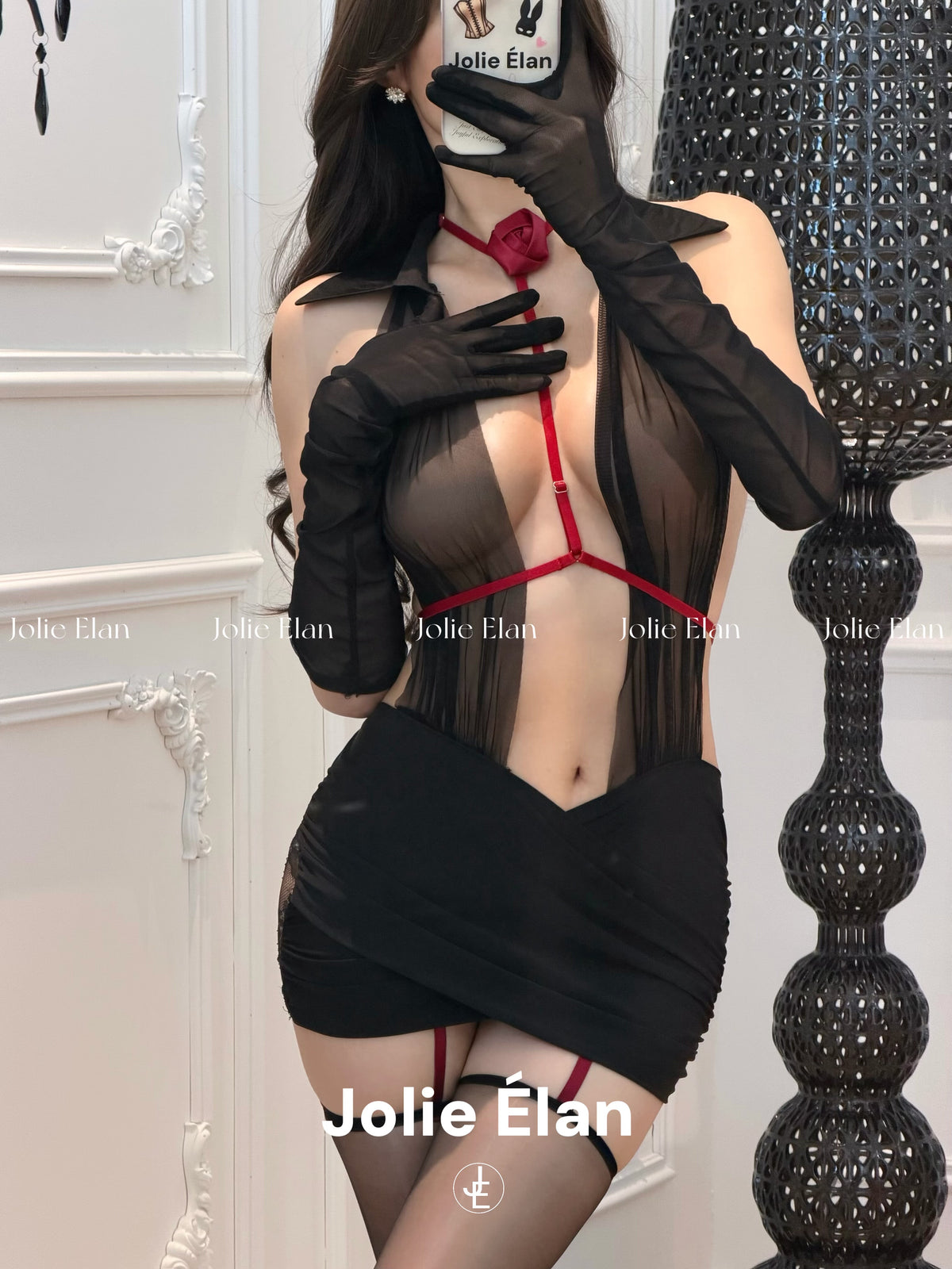 JolieElan · Rose Lover · Sexy Royal Sister Lace Mesh Perspective Premium Pendant Underwear Set