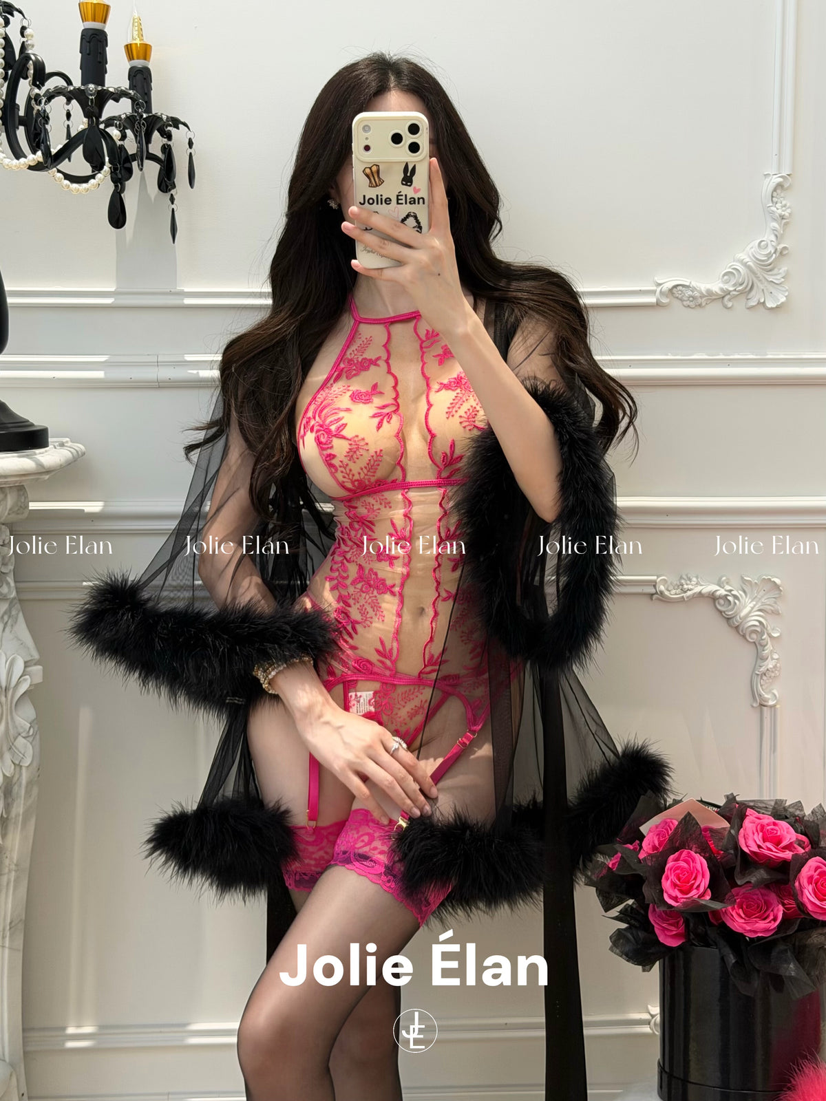 JolieElan · Rose Covenant · French Sexy Royal Sister Lace Embroidery Perspective Skinny Underwear Set